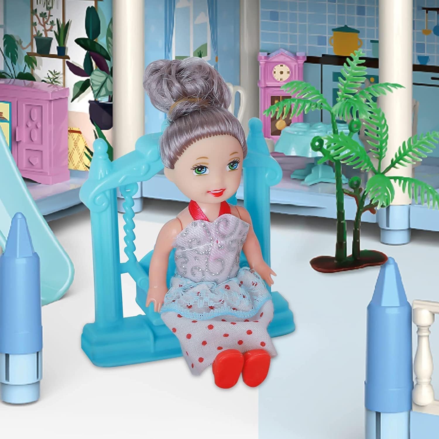 Big Doll House for Kids Ages 3 4 5 6 7 8, 3-Story 9 Rooms Princess Dream House Toys with 3 Doll & Doll Furnitures, DIY Dollhouse with Light Strip