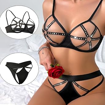 Elastic Hollow Out Strappy Bra Women Harness Elastic Cupless Cage Bra Open Nipple Bralette Sexy Strappy Hollow Out Bra Cupless Cage Body Harness for Women Black