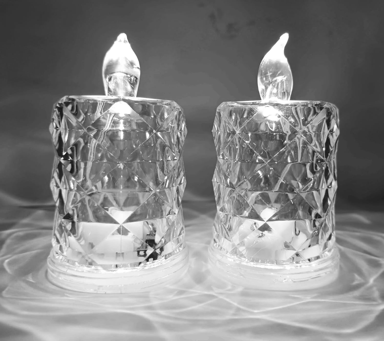 SAVARA Diamond Cut Crystal LED Flameless Candle, Acrylic, Battery Operated, Warm Light, for Home Decoration, Diwali, Christmas, 2 Pack