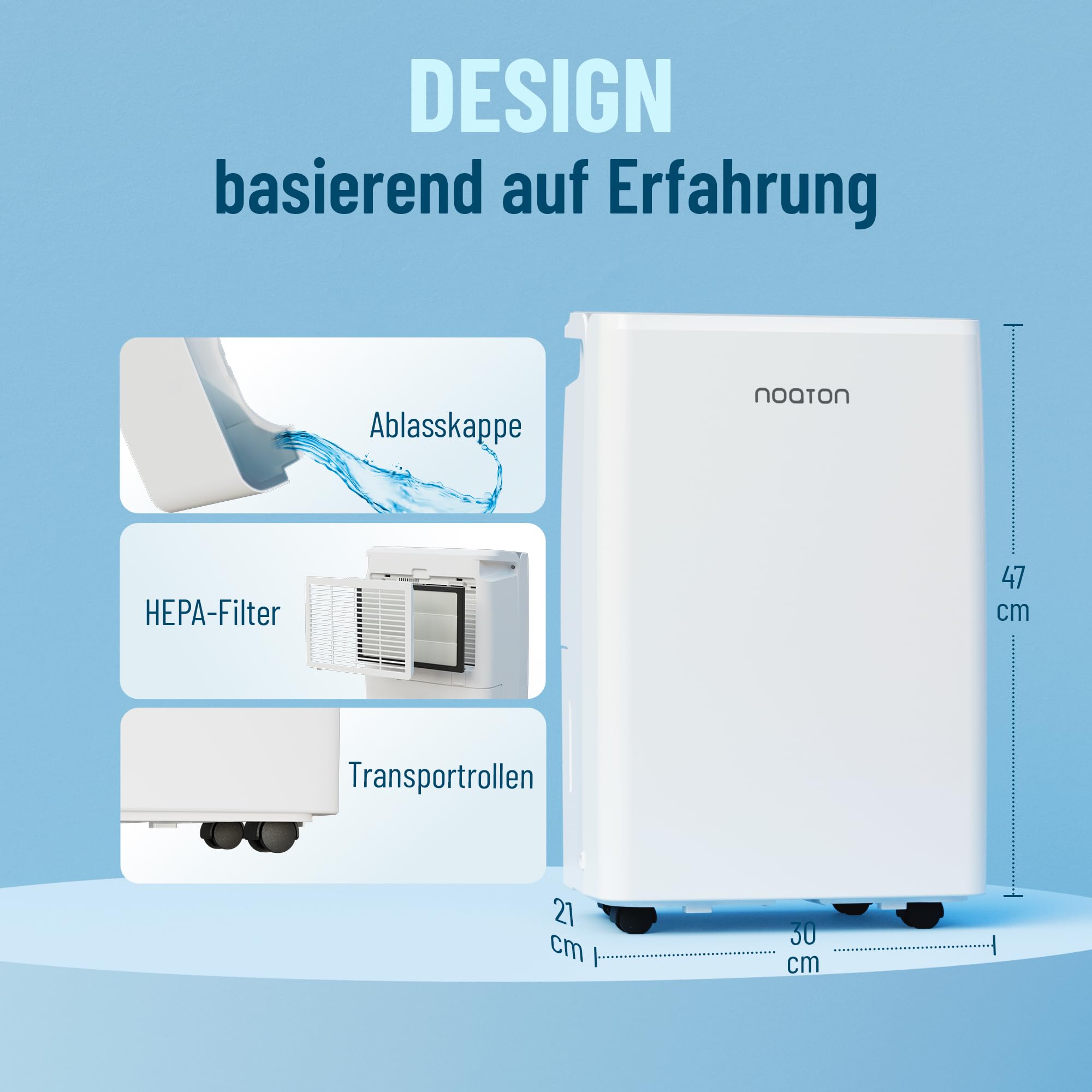 Noaton® DF 4115 WiFi HEPA Smart Luftentfeuchter und Luftreiniger, 15L/24H, 3 Jahre Garantie, 5 Modi, Leise, App, Timer, mit Ablaufschlauch, 2,2 L-Wassertank, für Raum 50 m2, Schlafmod