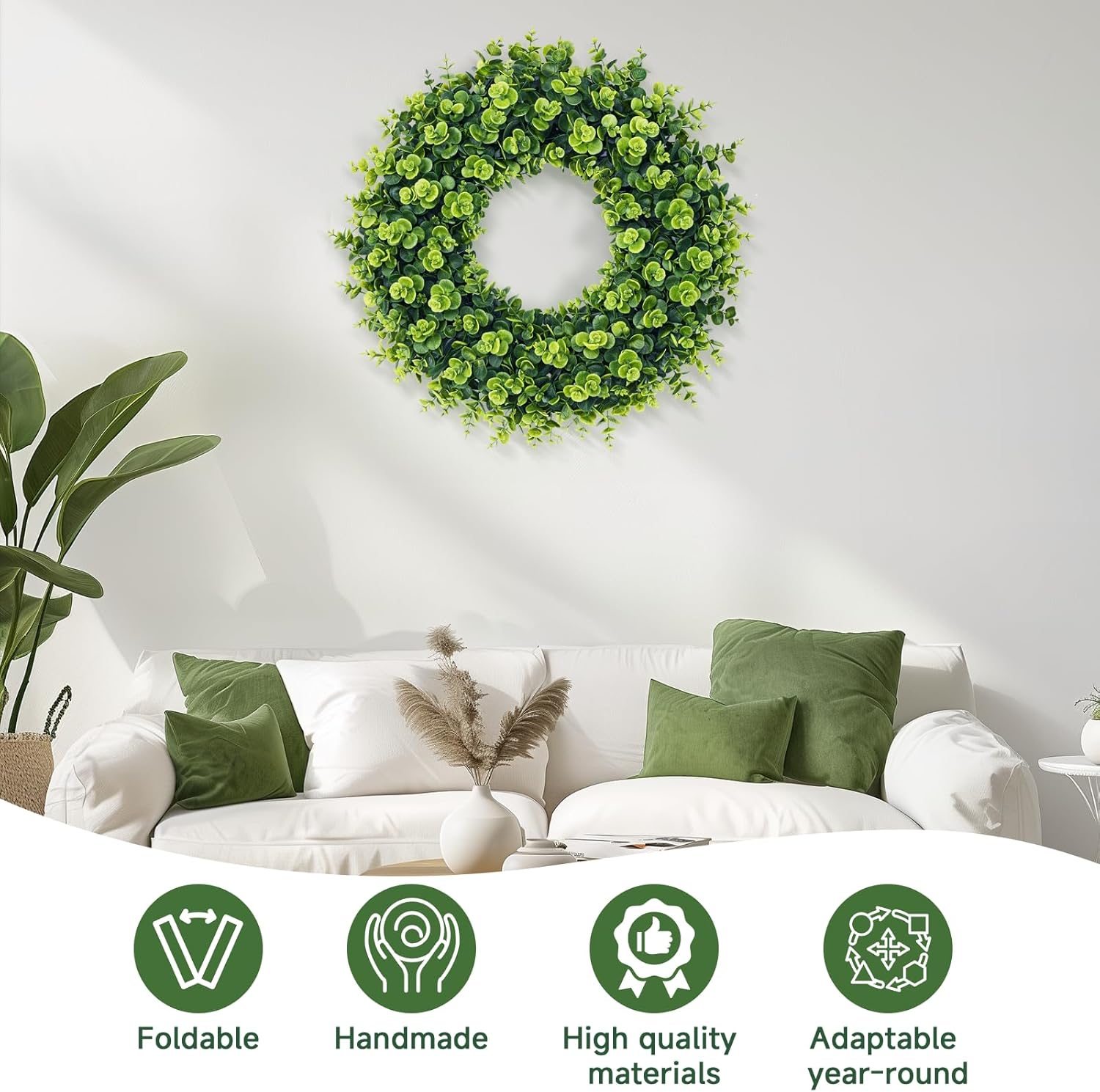 20Inch Boxwood Wreaths, Spring Summer Wreath for Front Door Perfect for Winter All Season Year Round Decor, Faux Boxwood Wreaths Ideal for Front Door Indoor Outdoor Windows Farmhouse