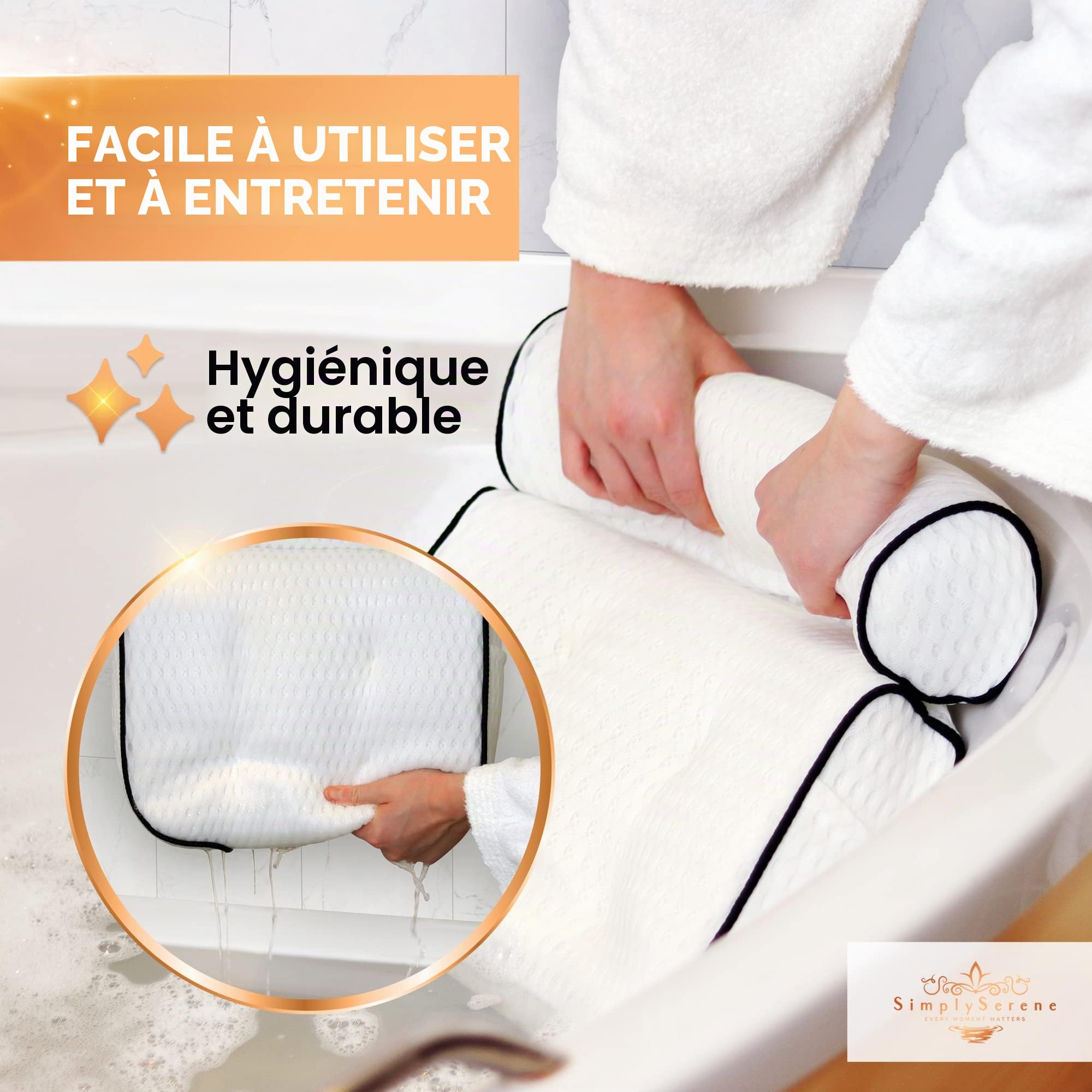 Simply Serene Coussin de Baignoire pour la tête et Le Cou – Coussin de qualité Spa pour la Relaxation – Accessoire de Salle de Bain et Cadeaux