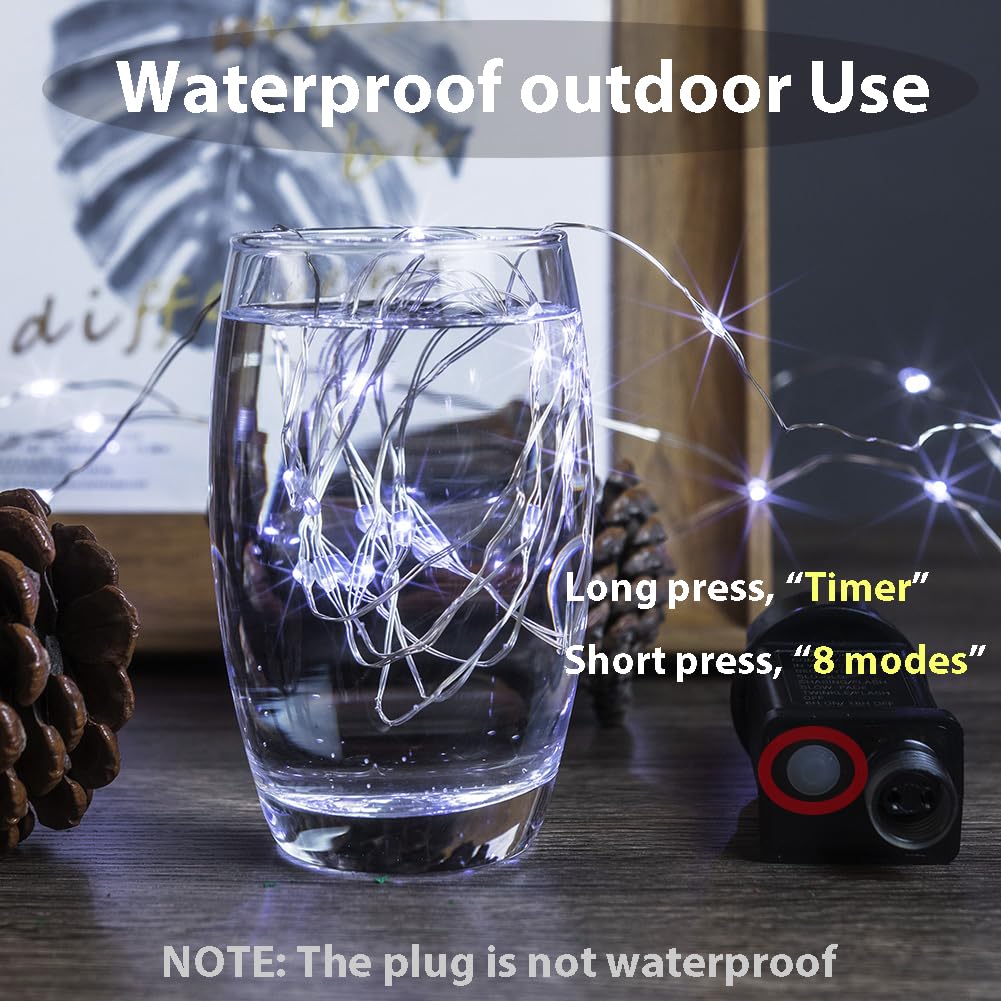 160M Lichterkette 1600 LED Kaltweiß, Silberdraht, Fernbedienung, Innen- und Außenbereich, Stecker-Lichterkette für Schlafzimmer, Wohnzimmer, Terrasse, Veranda, Garten, Weihnachtsbaum