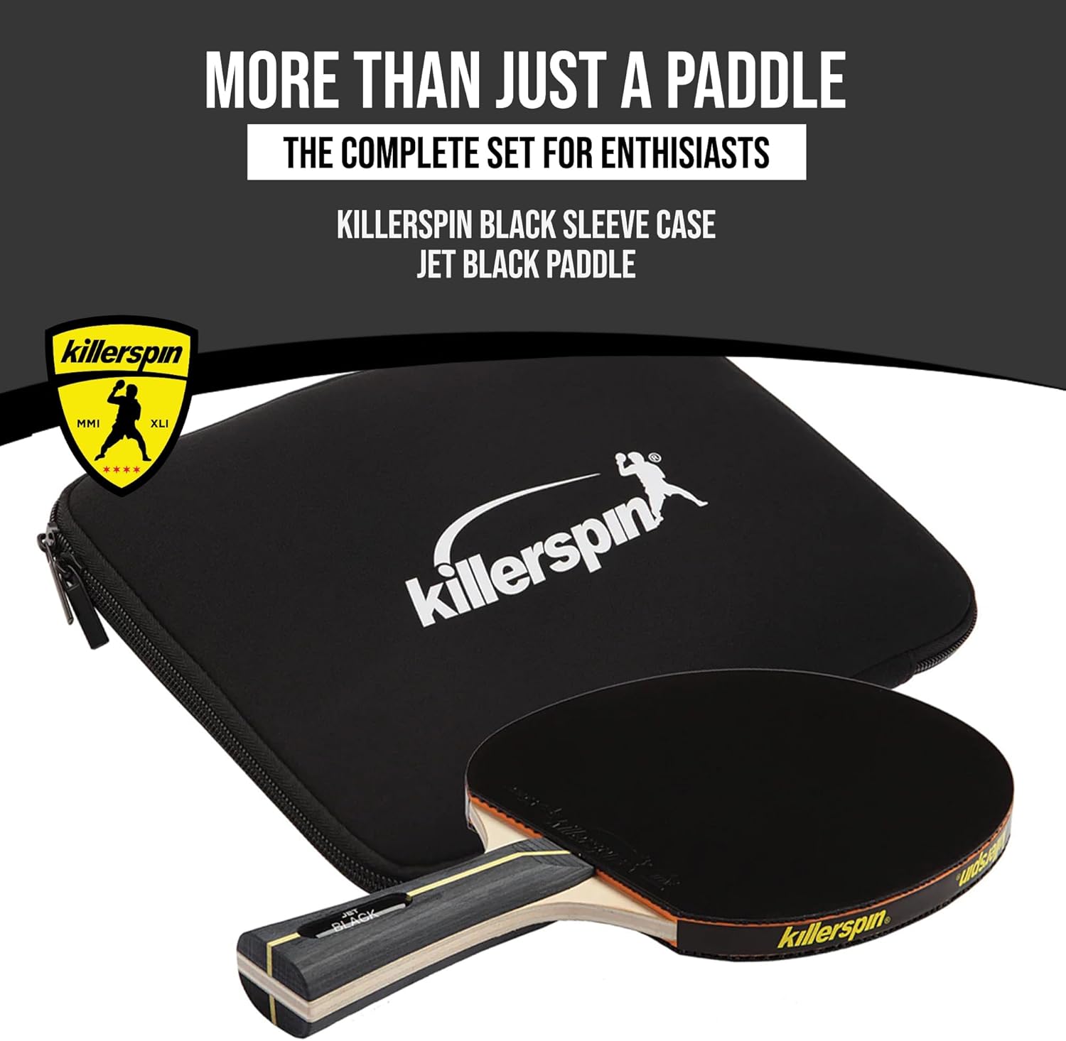 Killerspin Jet Black Ping Pong Paddle - Table Tennis Rackets for Beginner & Advanced Table Tennis Players -Flared Handle – Control with Comfort