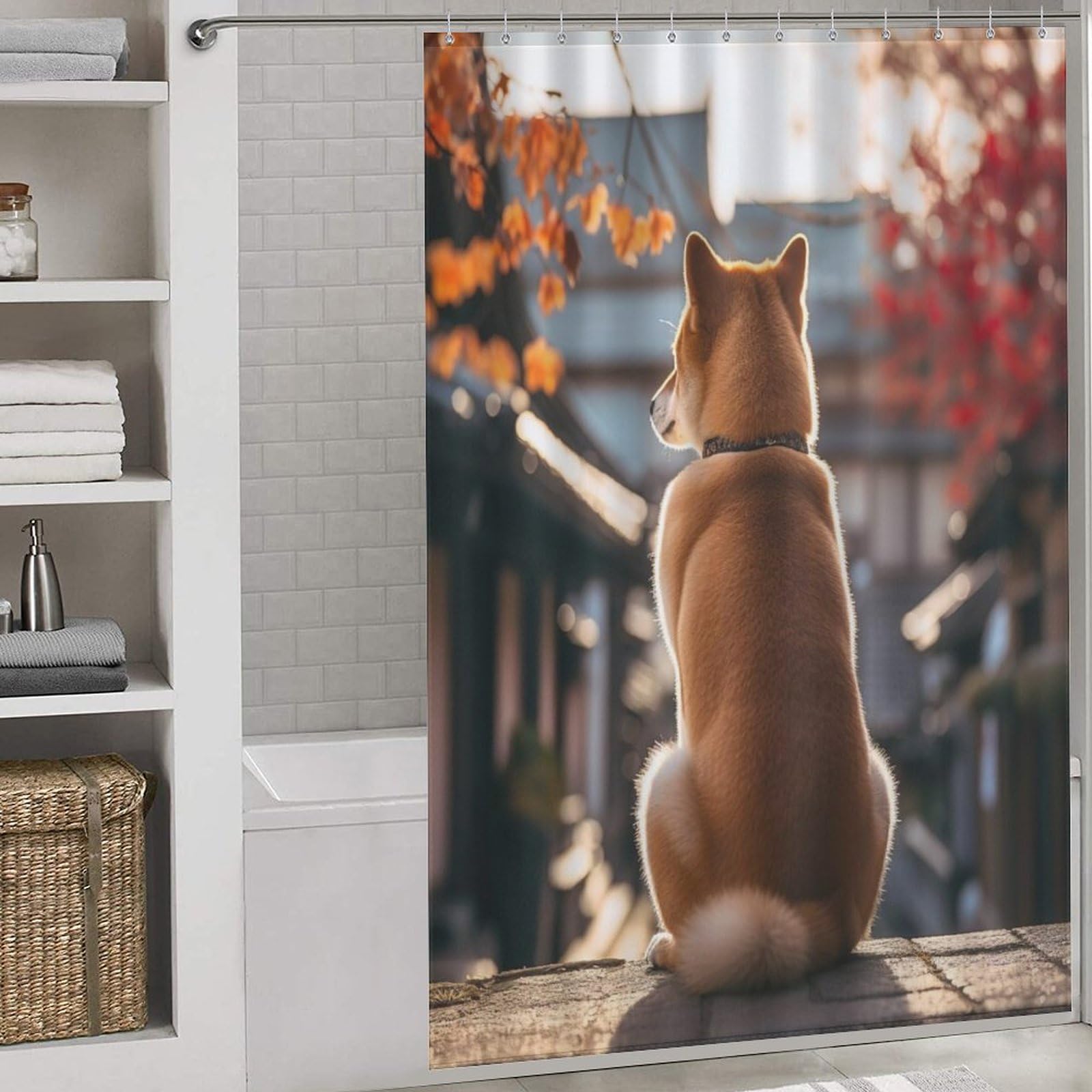 Rideau de bain chien pour une salle de bain familiale propre et joyeuse