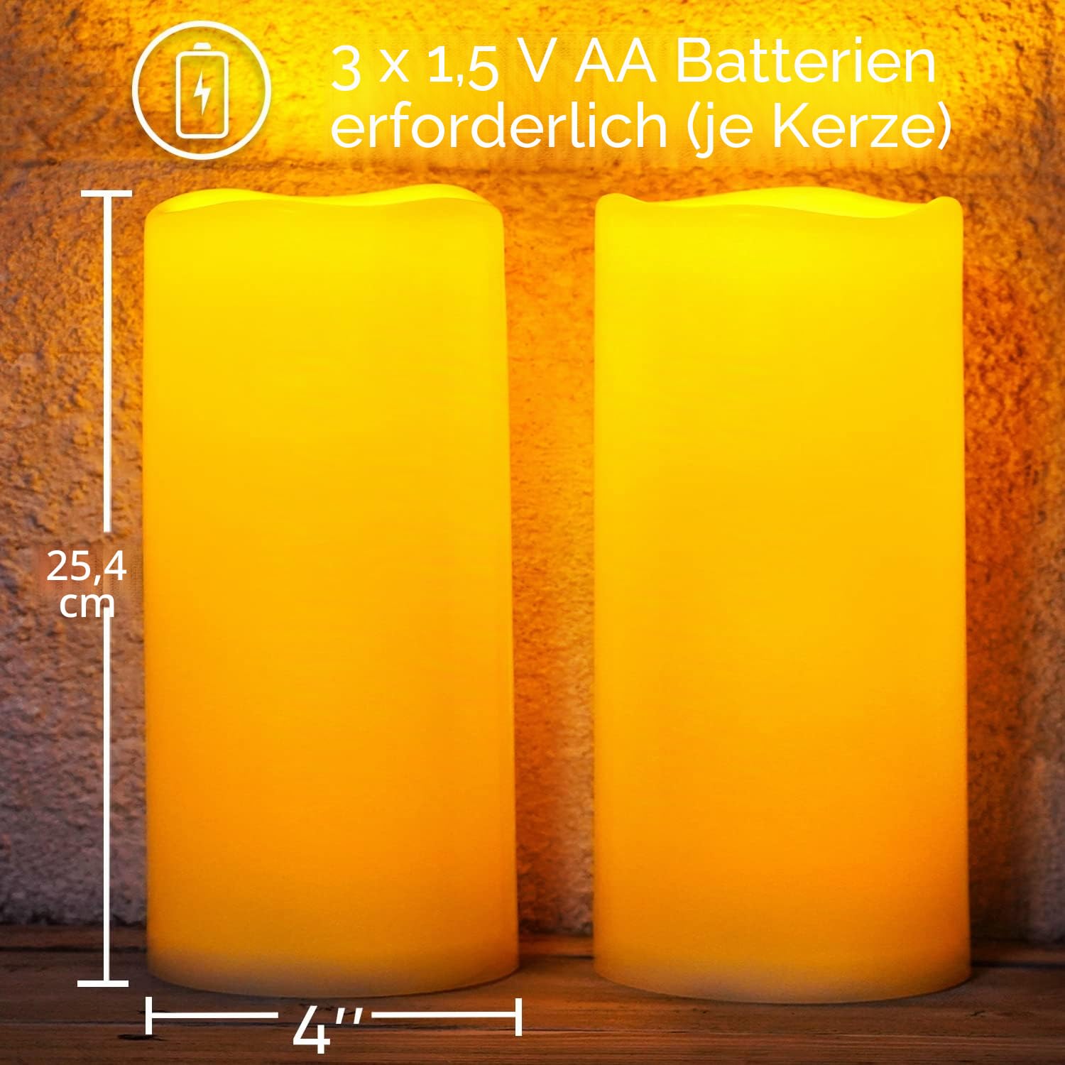 Homemory 24,2 cm X 10 cm Große LED Kerzen, Wasserdicht Outdoor mit Fernbedienung Timer Funktion LED-Stumpenkerzen, Elektrische, Flammenlose Stabkerzen, Langlebig, 2er-Set