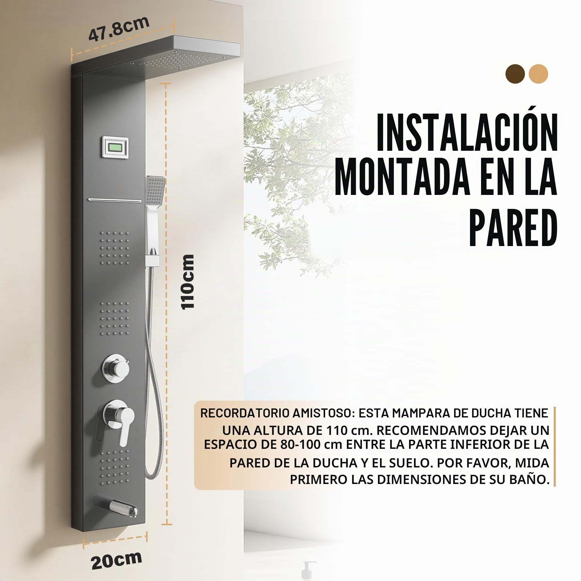 Columna de Ducha Hidromasaje STANEW,Pantalla LED Temperatura, Grifo de 5 Funciones, lluvia, Cascada, Masaje, Boquilla de Bañera y Cabezal de Ducha con Manguera, Acero Inoxidable Cepillado (Negro)