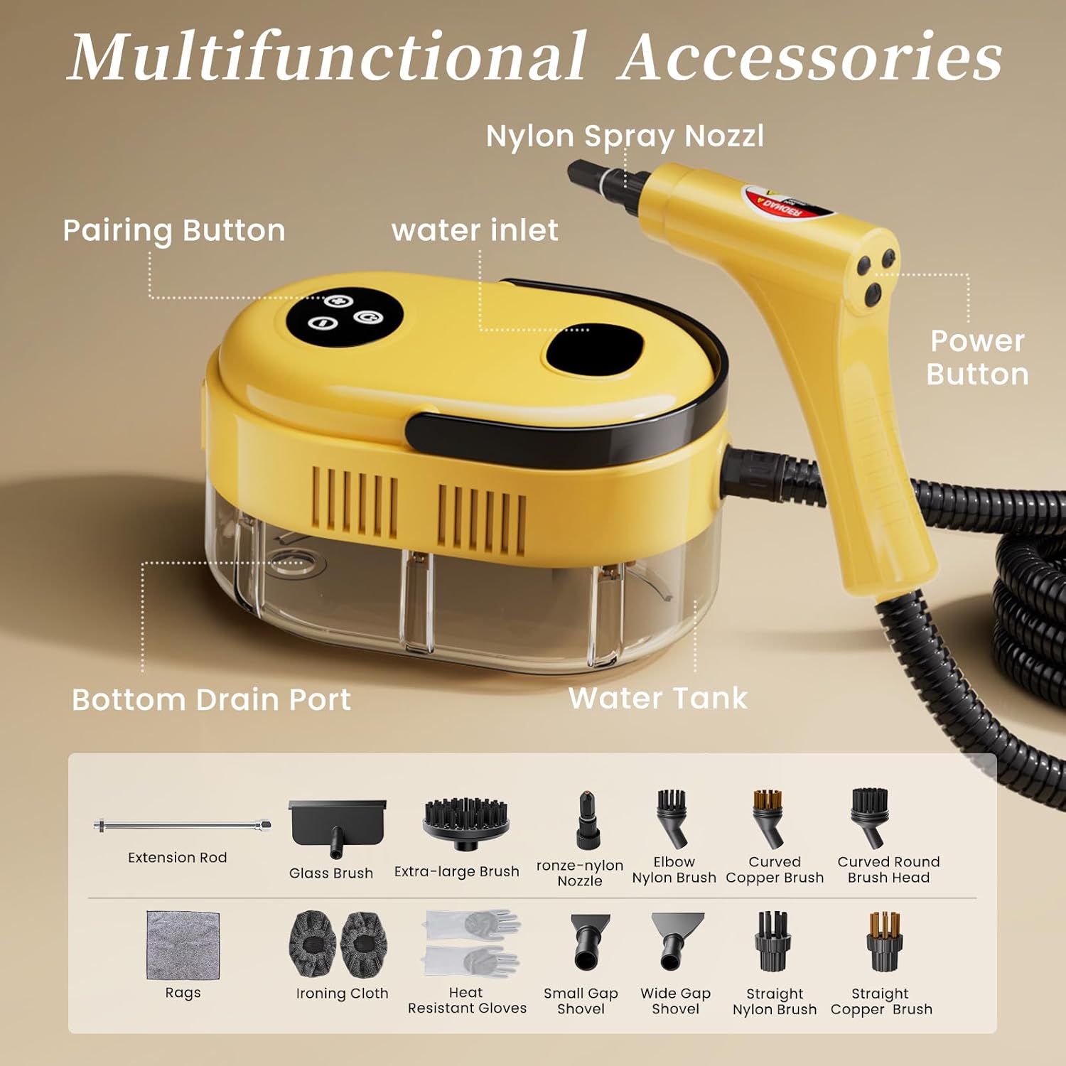 Handheld Steam Cleaner High Pressure Steamer for Deep cleaning 1200ML Steam Cleaning Machine for Home Use With 6 Brushes Cleaning
