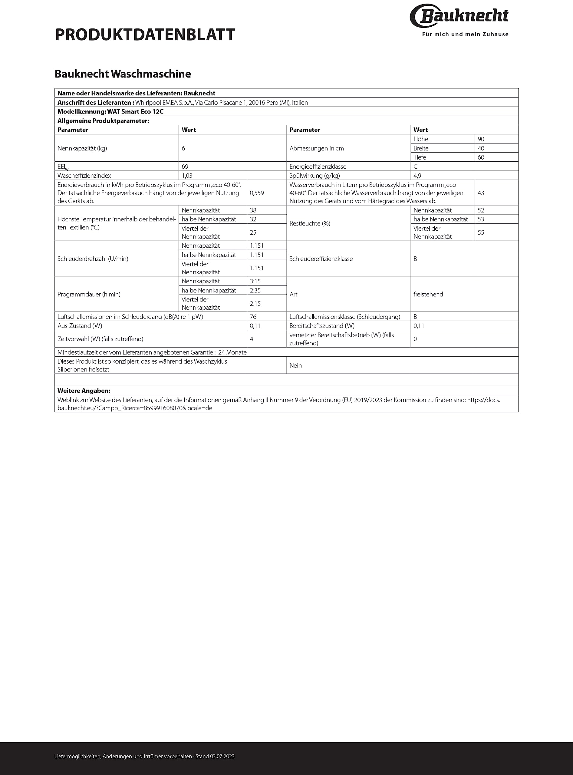 Bauknecht WAT Smart Eco 12C Machine à laver à chargement par le haut / 6 kg/1200 tr/min/Short 30' / FreshFinish/Rinçage intensif/Protection multiple contre l'eau + Energy Saver/Programme laine