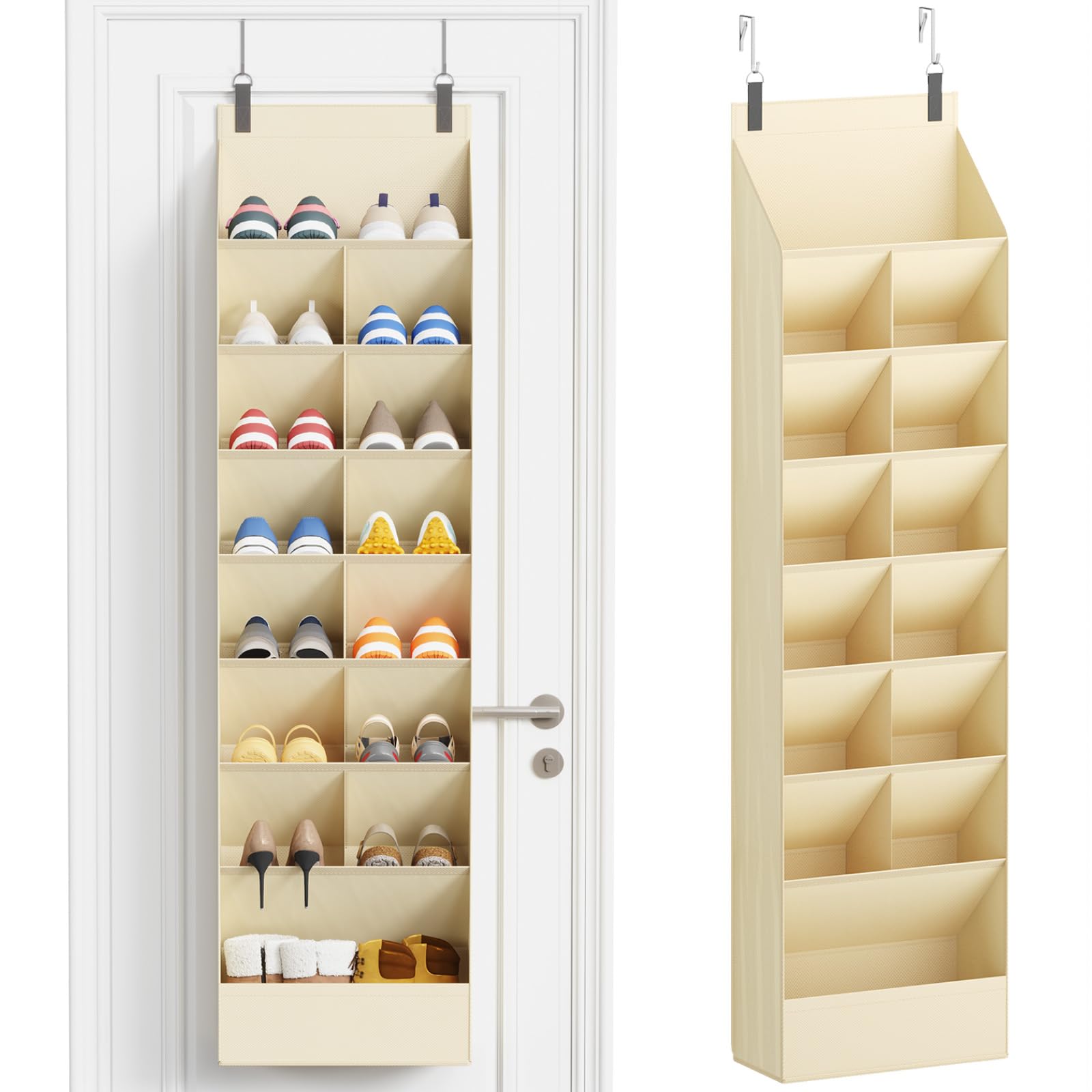Lifewit 8 Tier Over the Door Shoe Organiser Hanging Rack Holder, Beige