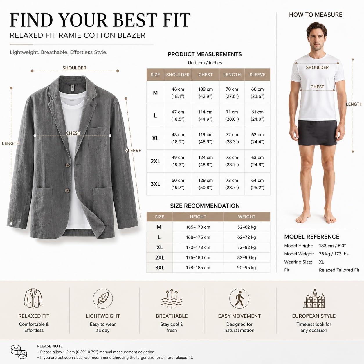 Generico Blazer da Uomo in Puro Lino, Giacca Estiva Leggera, Cappotto Sportivo in Ramia E Lino per Uomo, Giacca da Completo A Due Bottoni, Blazer Sottile per Lavoro, Casual, Abiti da Matrimonio E Va