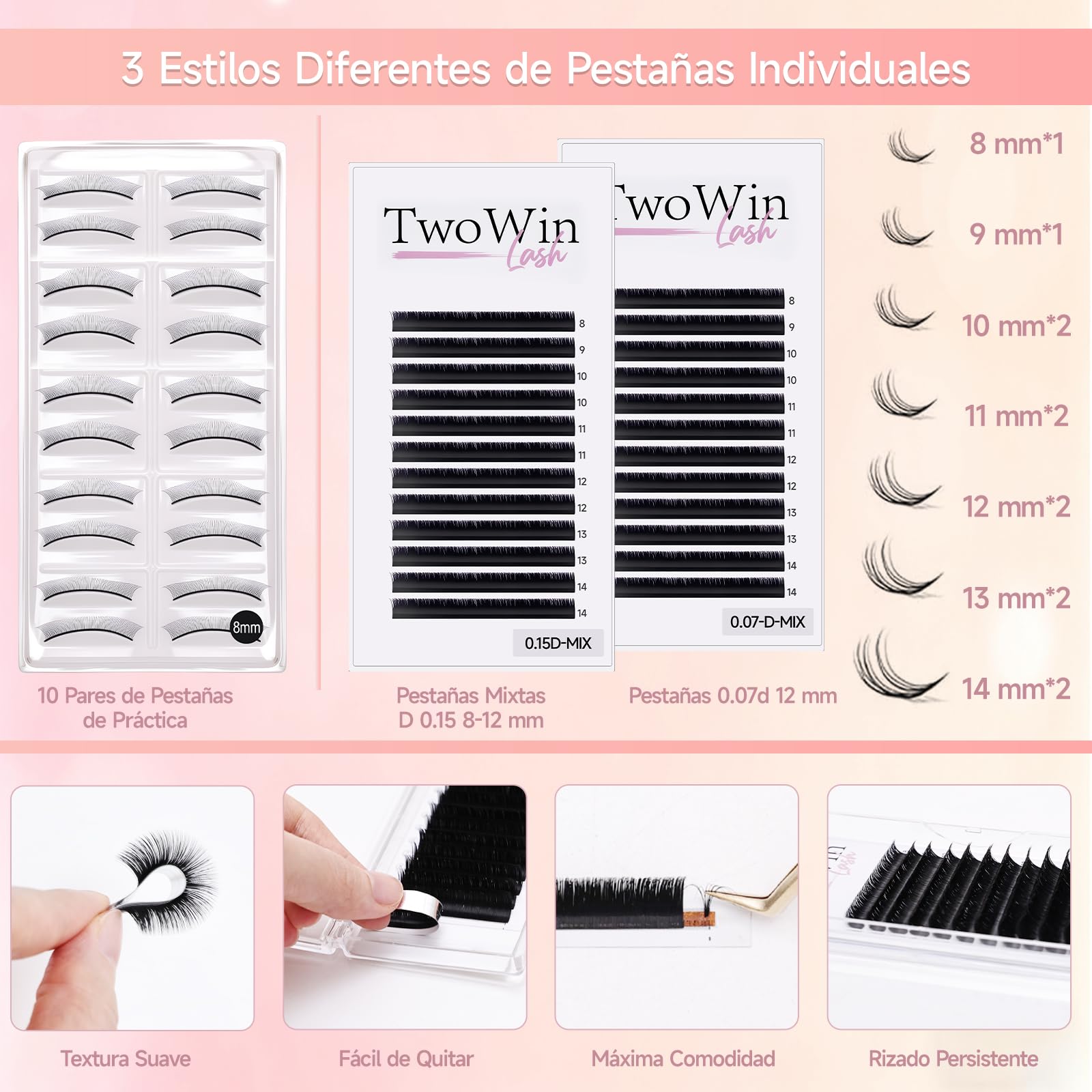 TwoWin Kit Extensiones de Pestañas, Kit de Pestañas para Principiantes | Maniquí Pestañas para Practicar con 4 Pares de Párpados Extraíbles, Ventilador USB, Pinzas