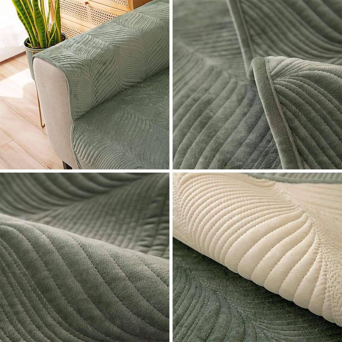 vctops Super Soft Quilted Sofa Couch Cover Solid Color Sectional Couch Covers Non-Slip Sofa Slipcover Washable Furniture Protector Cover for Pets Kids Children Dog Cat (Green B,28"x70")