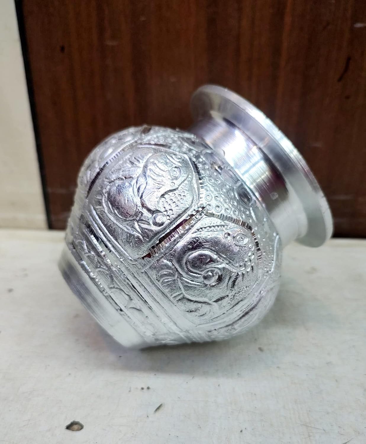 Silver Handmade Plain Small Kalash or Pot, Unique Vintage Design Special Silver puja Article, Water Milk Kalash