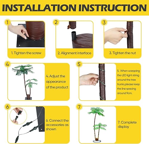Miniatura 7 de Palmera iluminada, 192 luces LED artificiales para árboles de Navidad de 6 pies, luces para decoración de interiores y exteriores, decoraciones de