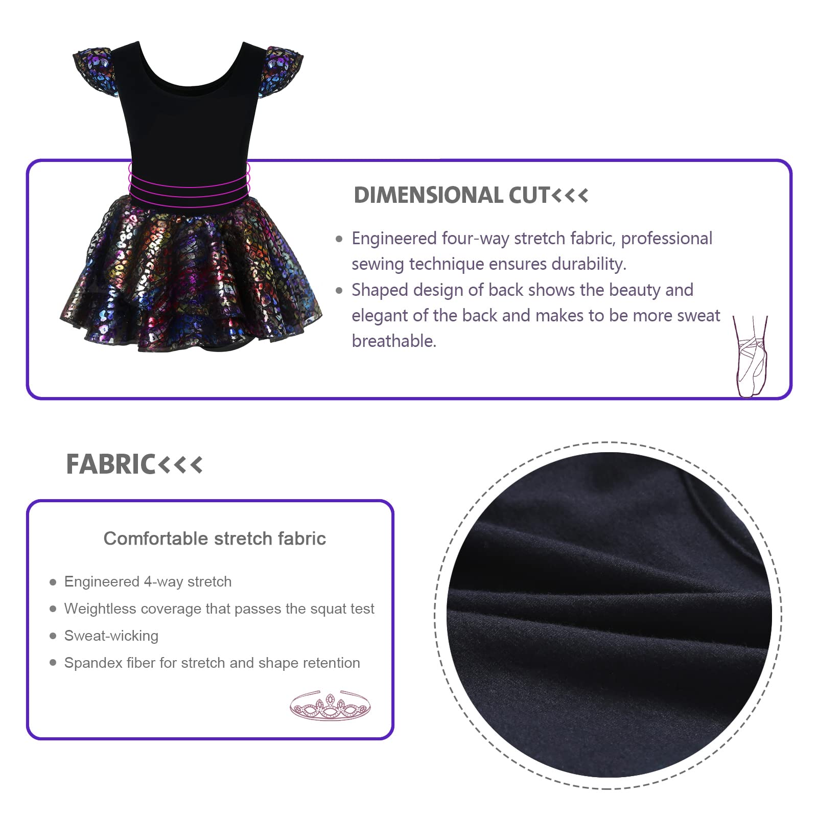 Phineein Leotardo de ballet para niñas con falda, vestido tutú brillante, manga con volantes, ropa de baile para niños/niños pequeños