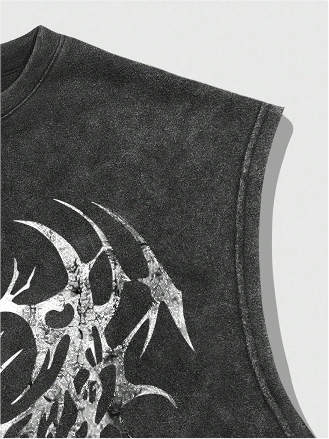 VIPWOLF Men's Grunge Graphic Cropped Tank Tops Y2K Dolman Sleeve Washed Cut Off T Shirts Streetwear