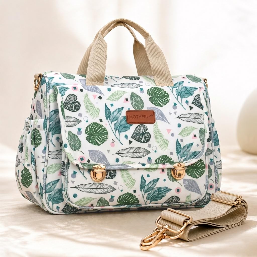 Motherly Tote Diaper Bag for Mothers for Travel, Maternity Bag for Newborn Baby, Mothers Travelling Bag, Multiple Pocket Water Resistant Baby Bag, Hospital Bag for moms(Green Leaf)-image-6