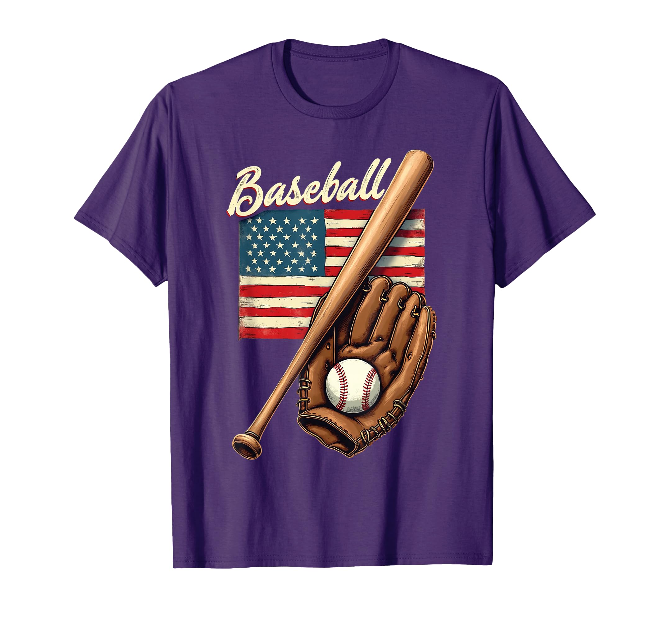 American Flag Baseball Player Bat Fan Catcher Pitcher USA T-Shirt