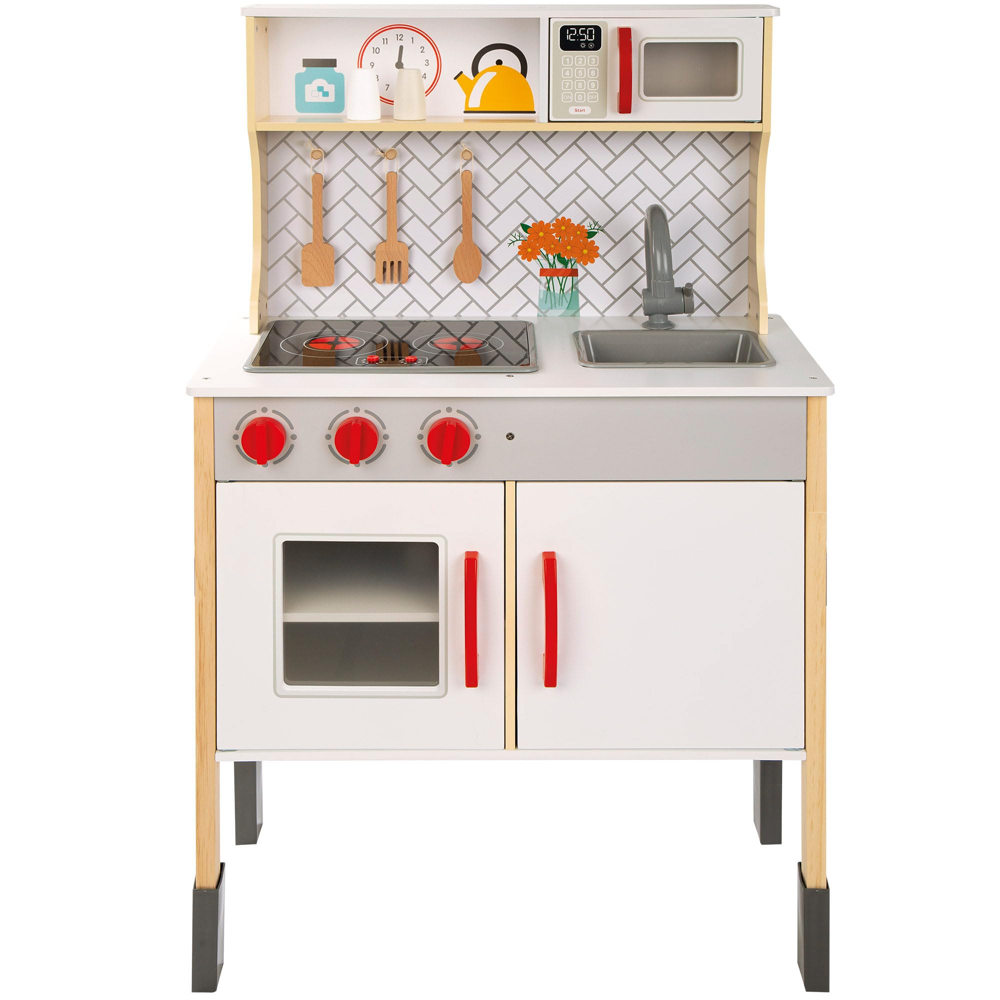 WOOMAX Cocina de Juguete con luz y Sonido, Cocinita de Madera Infantil con vitrocerámica y Campana extractora, Cocina Infantil 94,5x59,5x30cm, Juguete para niños y niñas (49549)