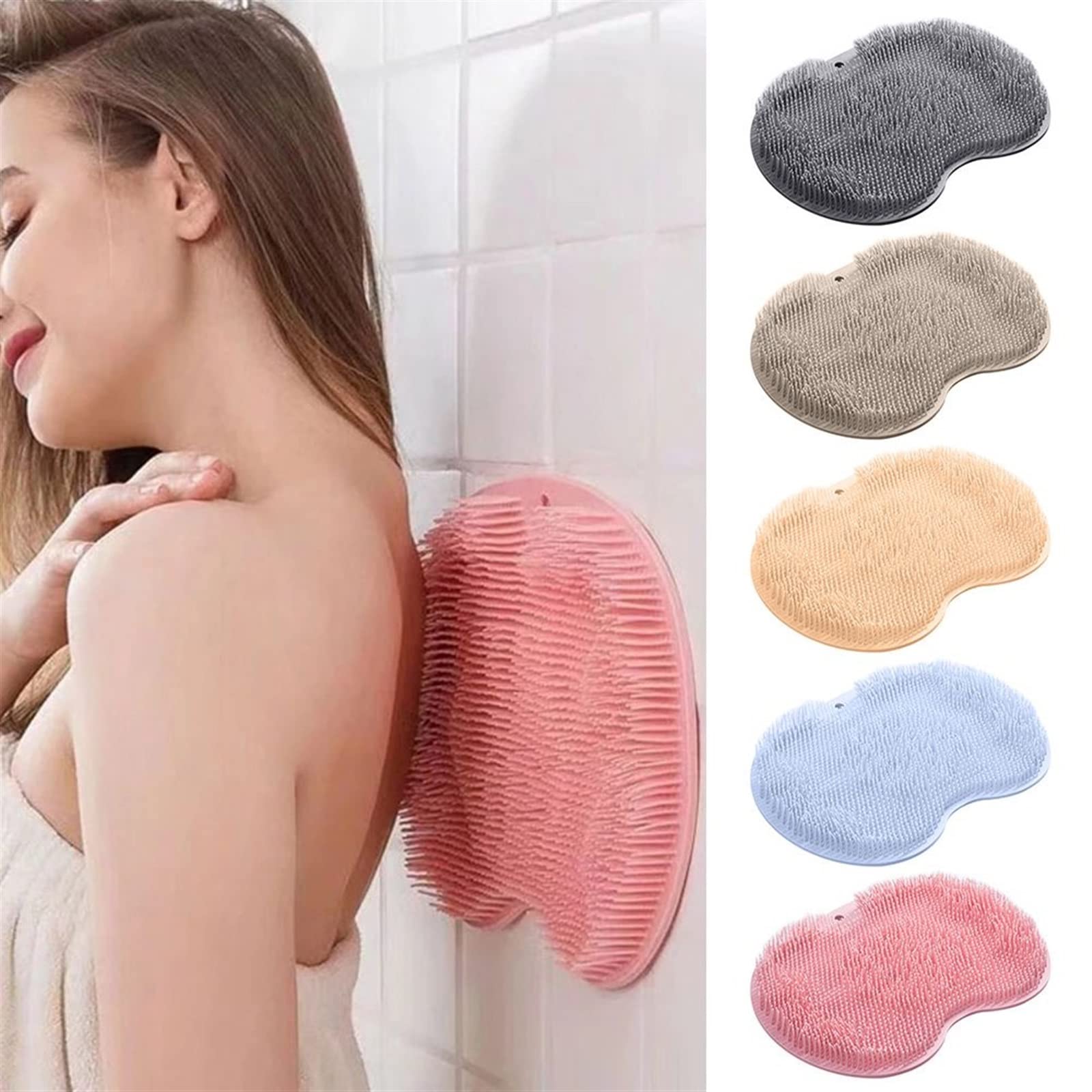 Esponjas de baño para fregar pies, cepillo de lavado, almohadilla de baño, ventosa para la espalda, antideslizante, herramienta de limpieza de ducha de masaje (gris)