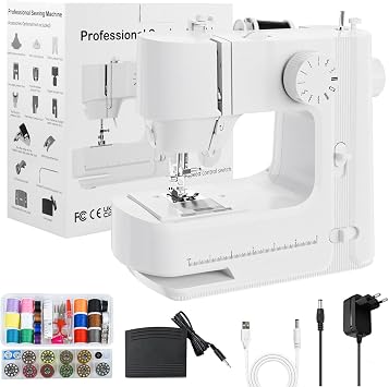 Sewing Machine - Sewing Machines for Beginners with Lights, Two Speed Adjustment Mini Sewing Machine with 12 Stitches, Forward&Reverse Knob, Easy to Use Suitable for Clothes,Fabrics, DIY Home White