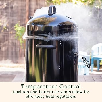 Cuisinart 16 Vertical Charcoal Smoker, Integrated Thermometer, Water Bowl and Dual Vents Perfect for Smoked Brisket, Chrome Plated Grates Smoker Grill for BBQ, Camping, Tailgates