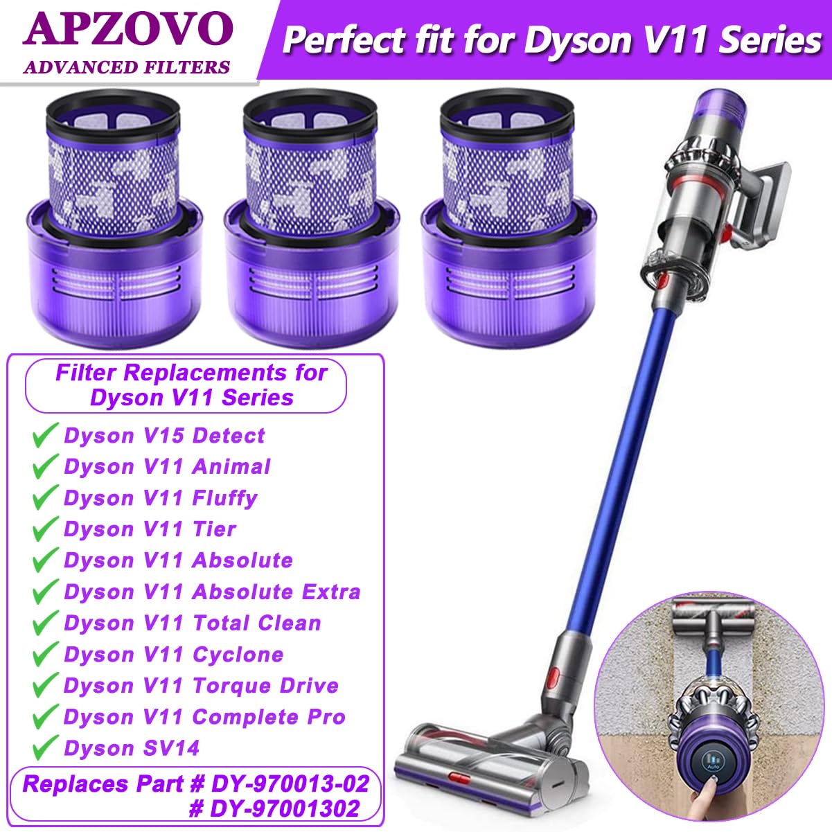 APZOVO Dyson V11, V15, SV14, SV22 Detect Cyclone, Animal, Absolute