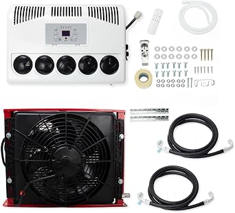 12V RV Air Conditioner 11000 BTU, Split RV AC Unit for Truck Camper Van, Fast Cooling Low Noise High Effeciency DC 12 RV AC Unit for Car, Semi Truck, Bus, Tractor Sleeper Cab
