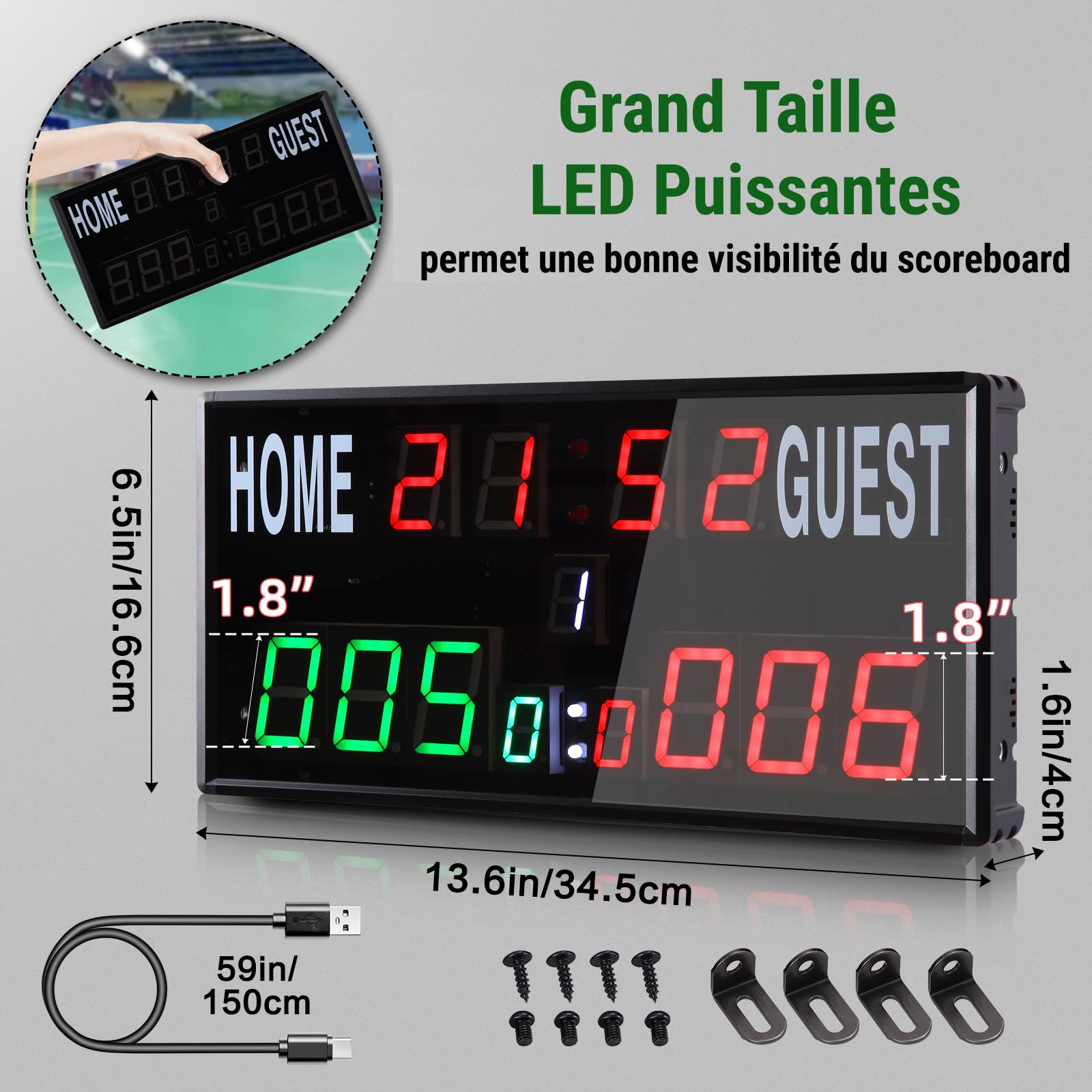 PELLOR Tableau d'affichage Scoreboard LED Télécommande Compteur De Point Electronique pour Basketball Baseball Sport Intérieur Extérieur