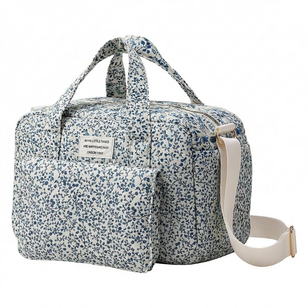 GSenhui Quilted Baby Changing Bag Tote Floral Nappy Diaper Bag Cute Mommy Bag Crossbody Wickeltasche (Blue-2)