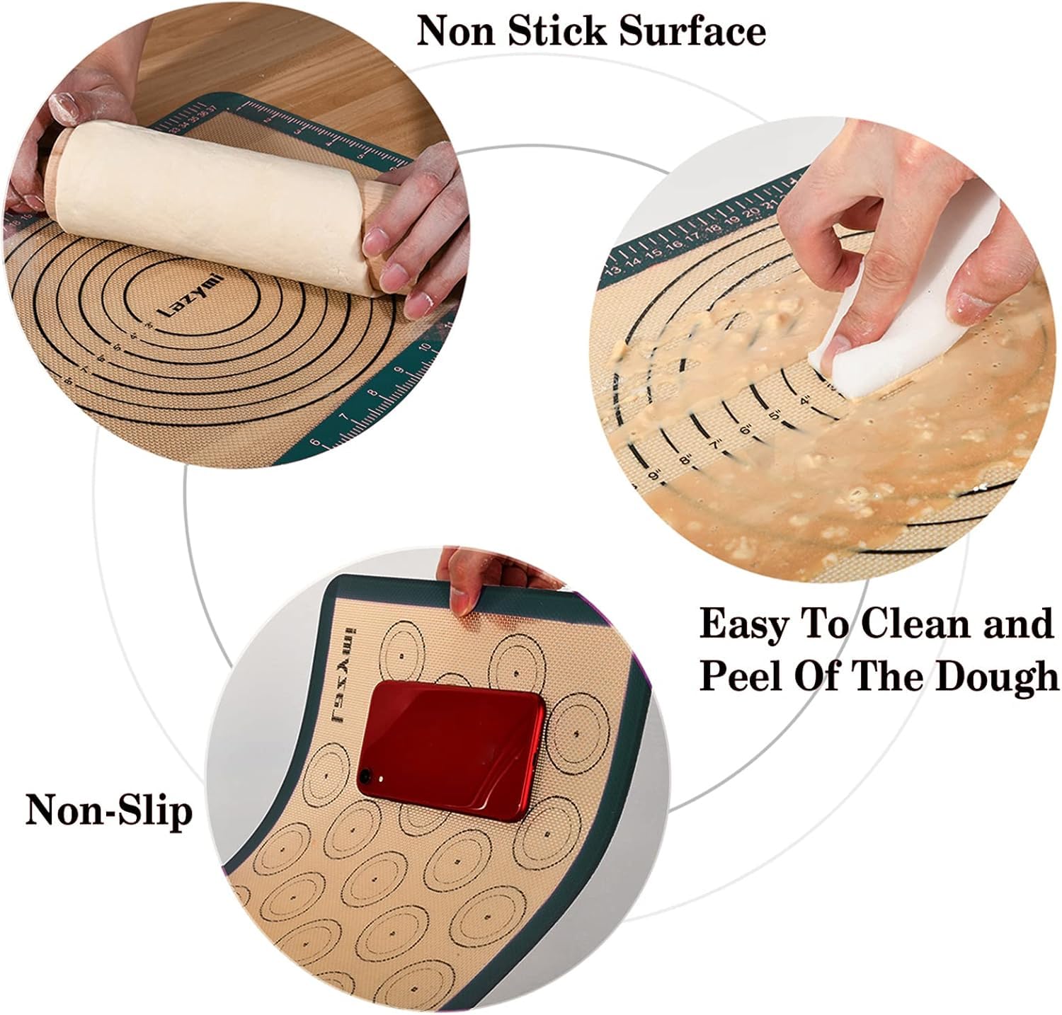 Tappetino da Forno in Silicone Antiaderente Set da 3, Foglio da Forno per Macaron/Biscotti/Pane - Carta da Forno Riutilizzabile, Resistente al Calore, Facile da Pulire (Grigio)