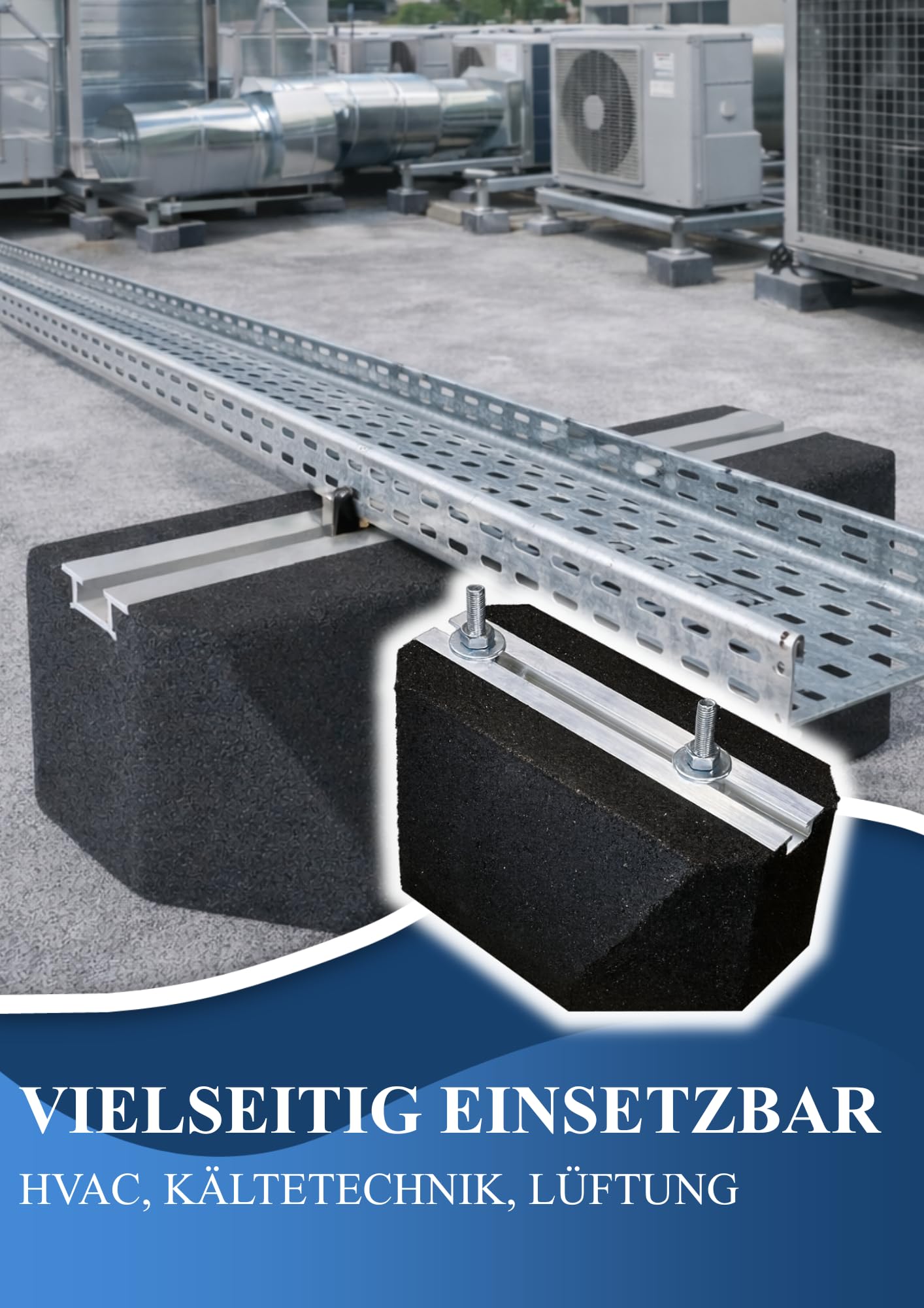 Black panda - Gummiblock 25 cm mit Befestigung – Anti-Vibrations Sockel für Klimaanlage, Wärmepumpe, Kälte- und Lüftungstechnik - Traglast bis 150 kg, UV- & witterungsbeständig