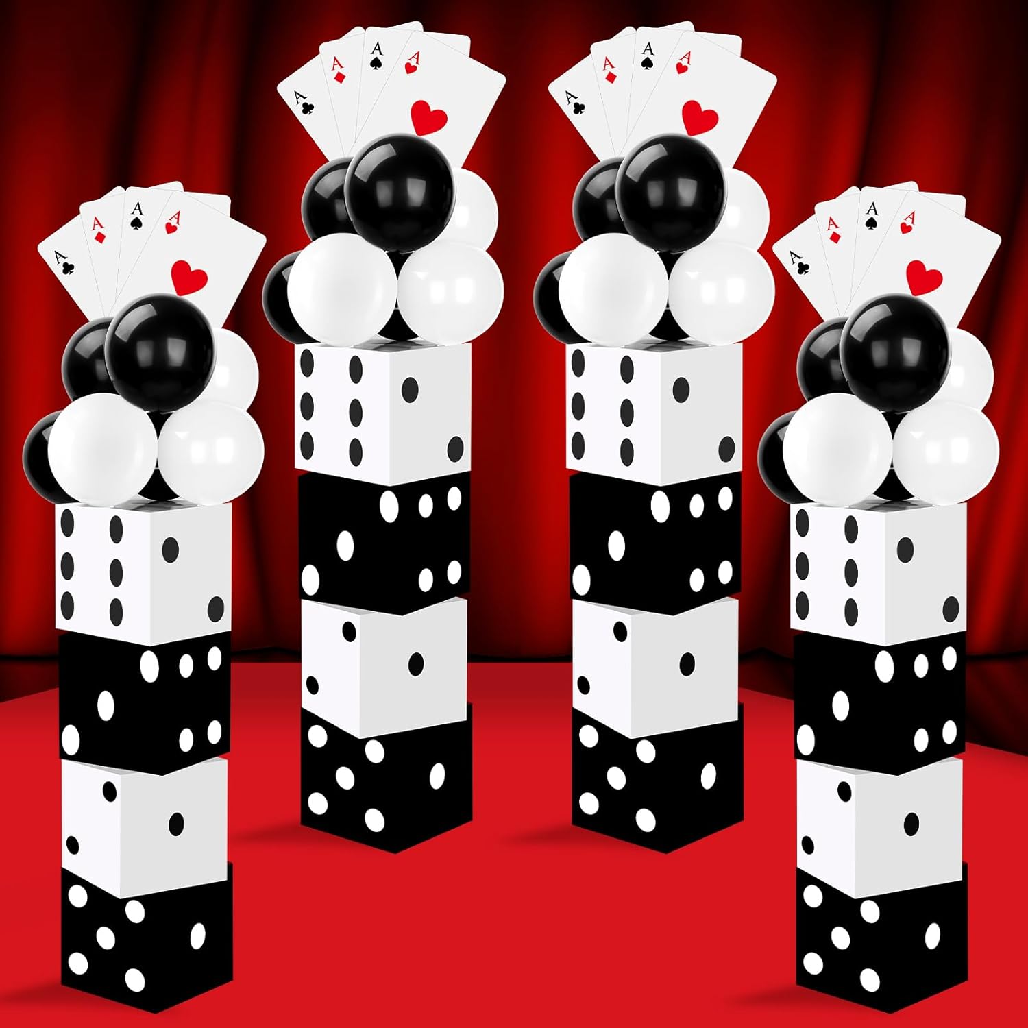 68 Pcs Casino Party Boxes Balloon Poker Cards Decoration-16 Pcs 11 in Casino Dice Favor Boxes 16 Jumbo Playing Cards 36 Balloons for Game Night Birthday Grad Prom Party Supplies(Multicolor)