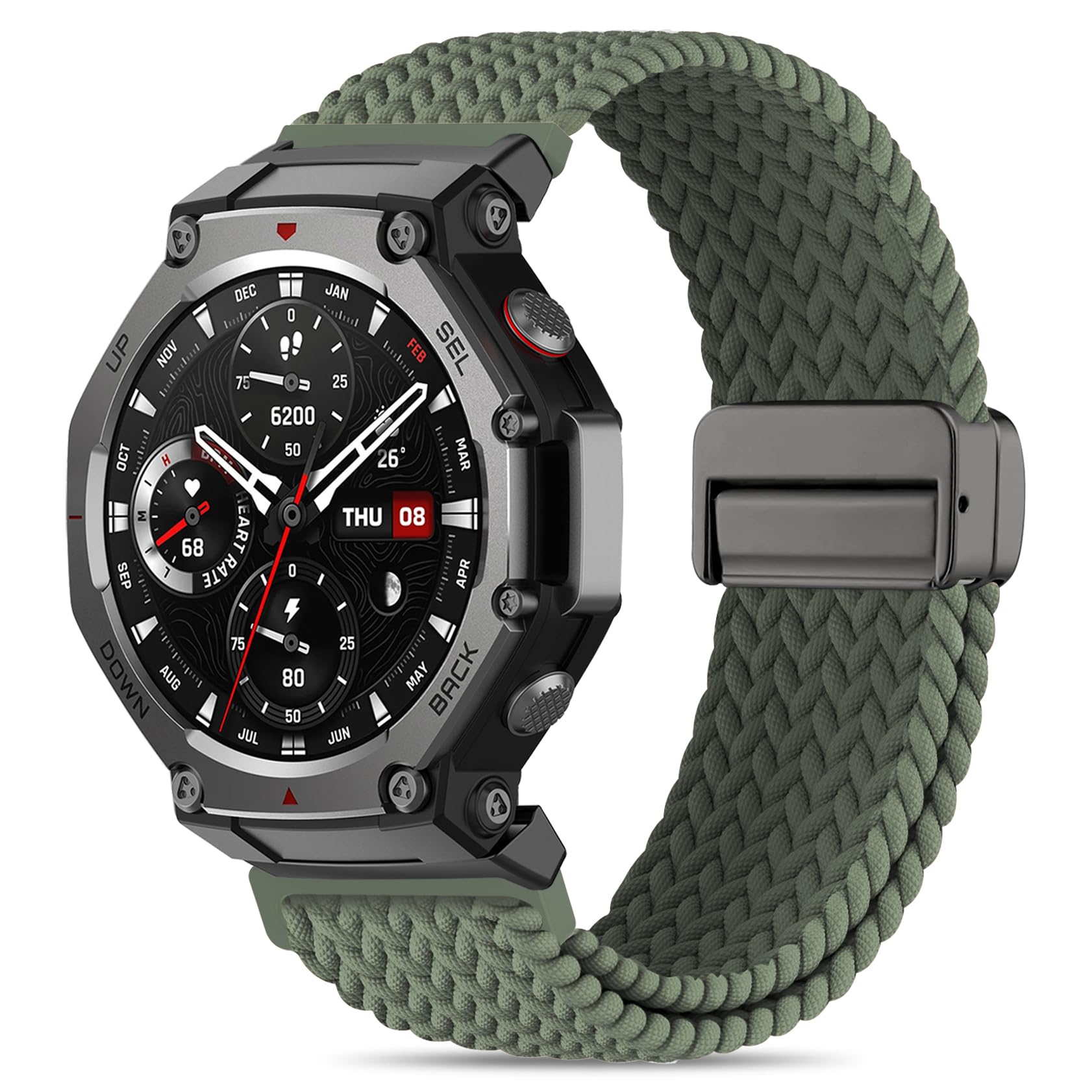HQzon Elastic Woven Band Compatible with Amazfit T-Rex 3, Metal Magnetic Buckle Sports Replacement Strap Compatible with Amazfit T-Rex 3