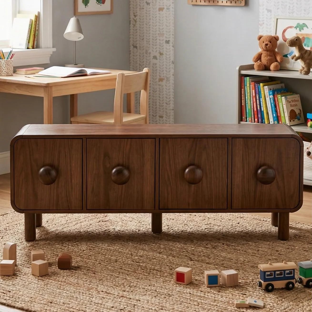 Solid Sheesham Wood Sideboard Cabinet with 4 Door Storage | Wooden Kitchen Cabinet, Crockery Unit for Dining and Living Room Storage Furniture (Walnut Finish)-image-39