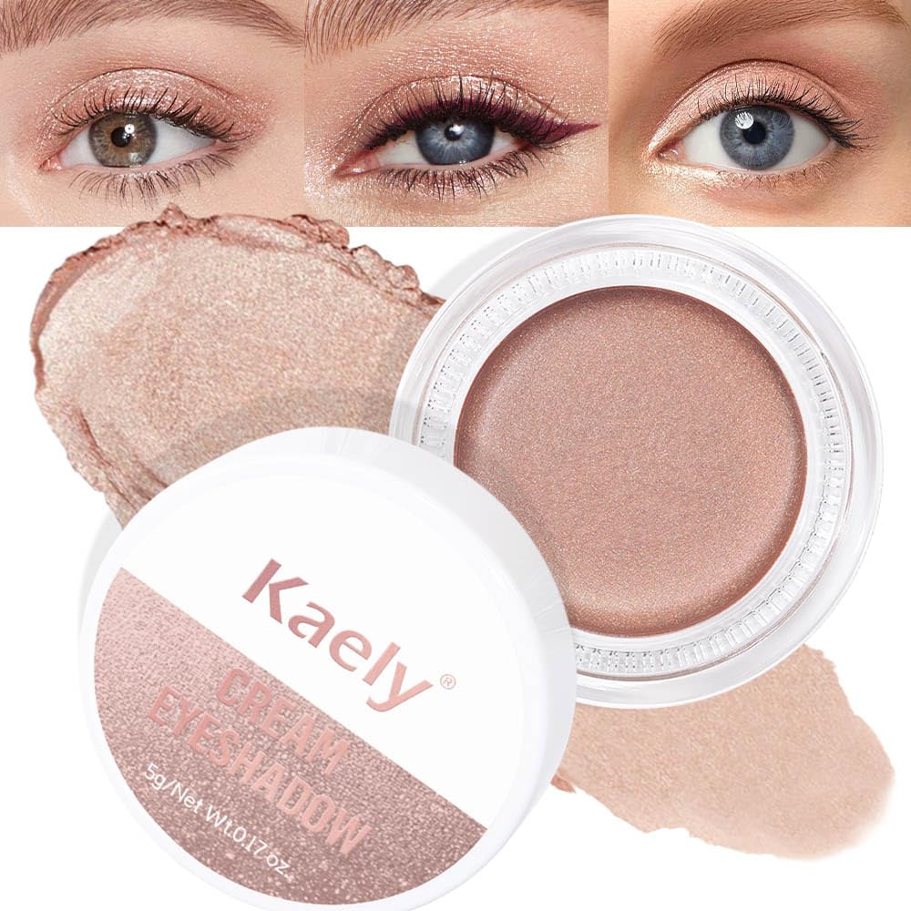 Kaely Single Cream Eyeshadow Pot, Sand Shimmer Eye Shadow for Older Women High Pigmented Waterproof, Natural Eyeshadow Palette Makeup Brightener,