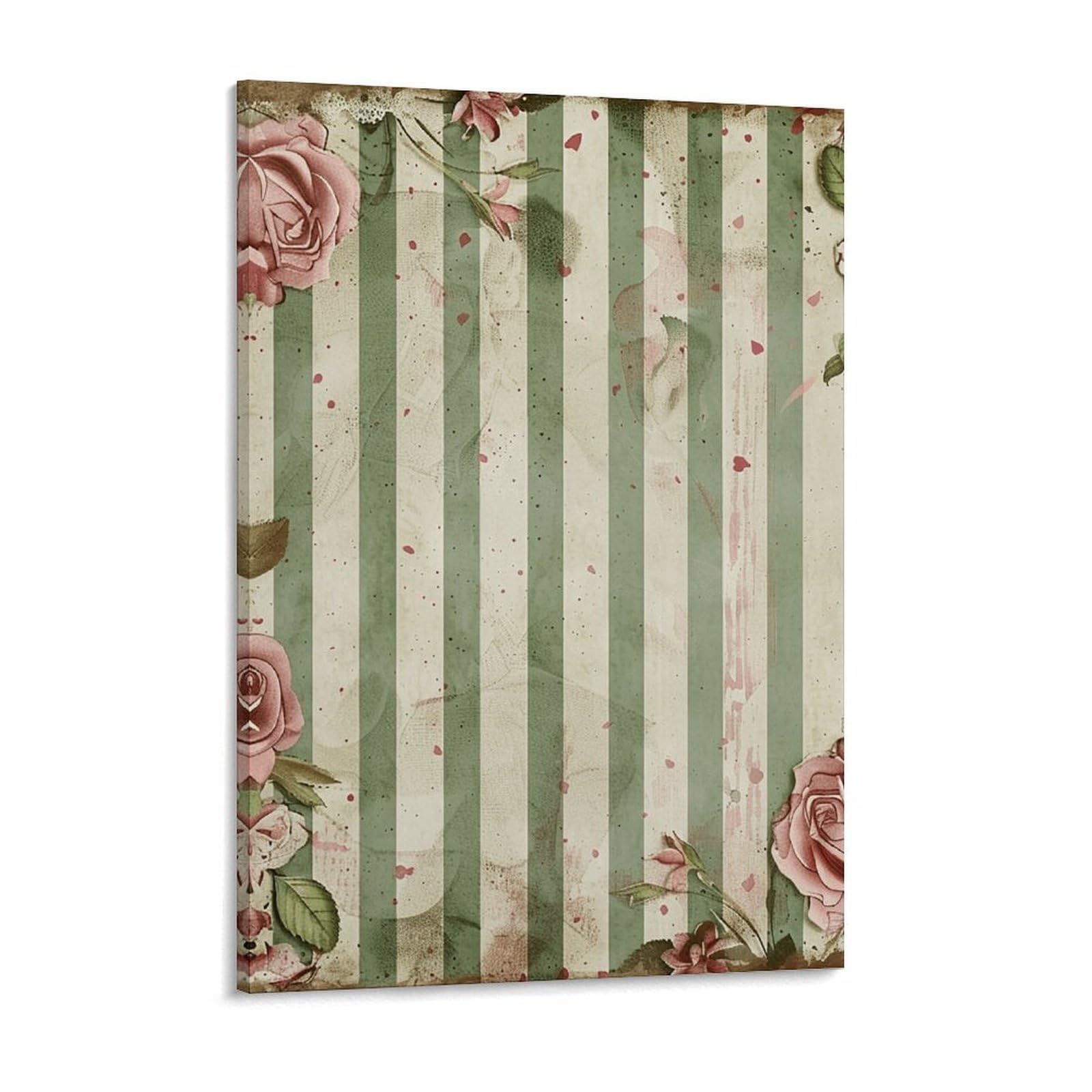 Roses And Green Plants Canvas Wall Art for Bedroom 12x16inch Canvas Prints Artwork for Walls Modern Picture Artwork Painting for Living Room Aesthetic Wall Paintings for Bathroom Kitchen Offi