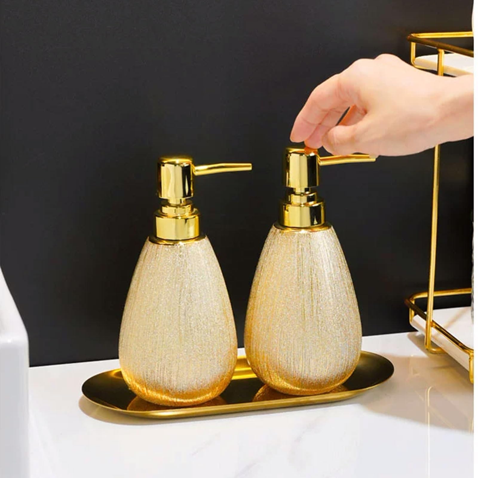 Ceramiczny dozownik mydła 373 ML (12,8 uncji), głowica pompy do malowania wodą, pozłacana i brązowa, blat dozownika