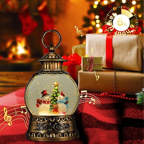 Miniatura 39 de Globo de Nieve Cardinal, Globo de Nieve Musical de Muñeco de Nieve Navideño tipo Linterna con Luces con Temporizador de 6H a Batería y Alimentado