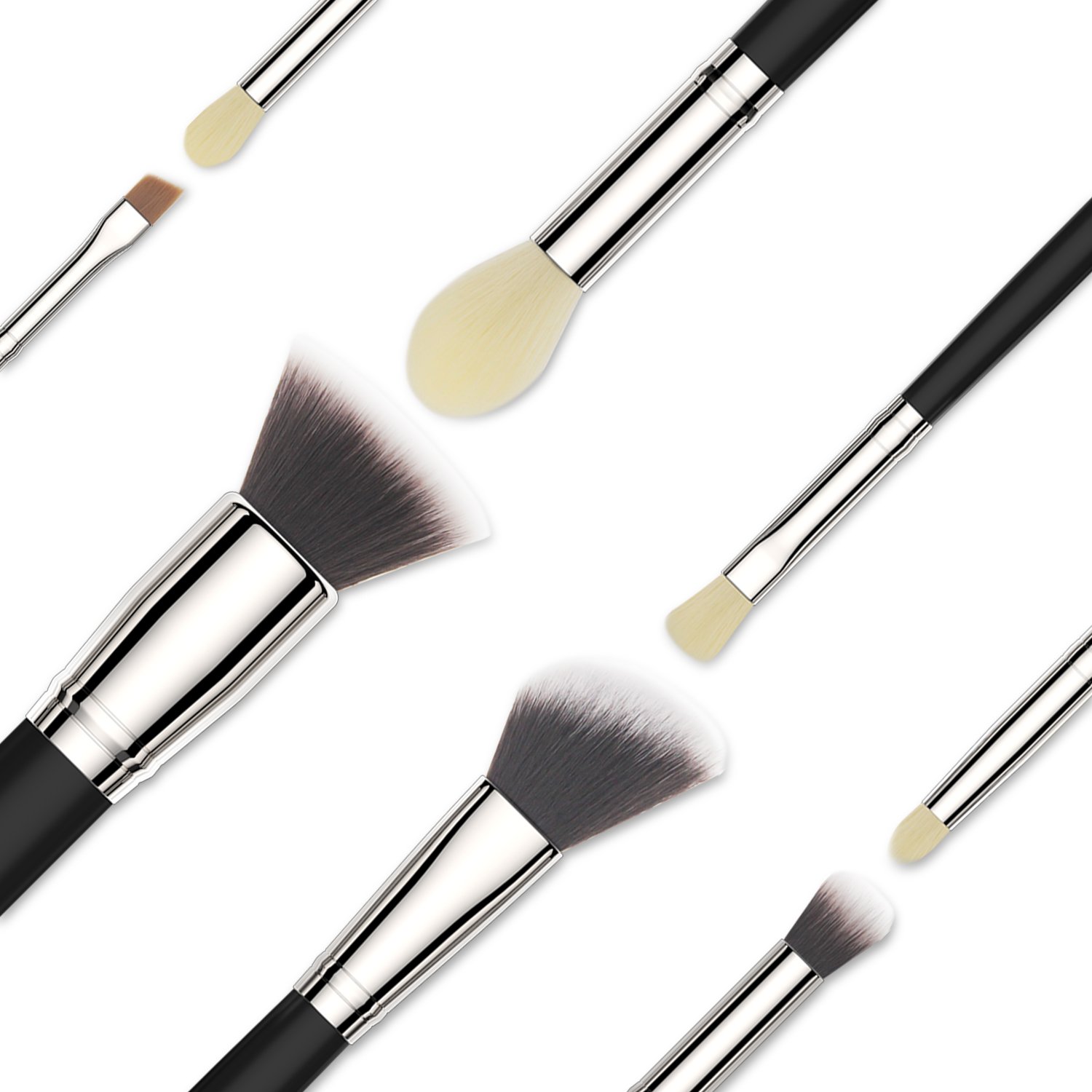 EmaxDesign 8 Pieces Makeup Brush Set Face Eye Shadow Eyeliner Foundation Blush Lip Makeup Brushes Powder Liquid Cream Cosmetics Blending Brush Tools (Silver Black)