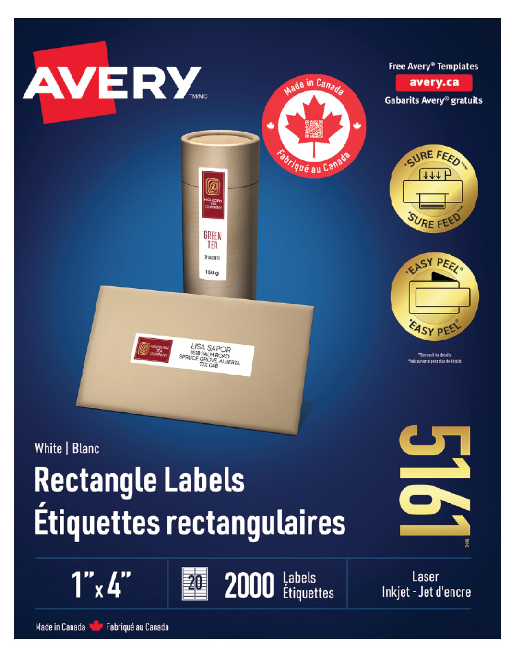Avery White Rectangle Labels, 1" X 4" Rectangle Label with Easy Peel for Laser/Inkjet Printers, Shipping/Addressing, Permanent Labels, Printable Blank 2000 Labels, (5161) Made in C image 6