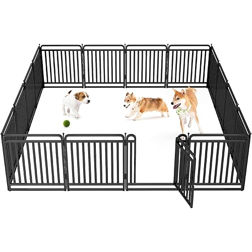 New Thickened Version Dog Playpen, 32 Inch Dog Fences for The Yard, Portable Outdoor Dog Playpen for Large/Medium/Small Dogs, Foldable Metal Dog playpen, with Doors (16 Panels, 32 Inch)