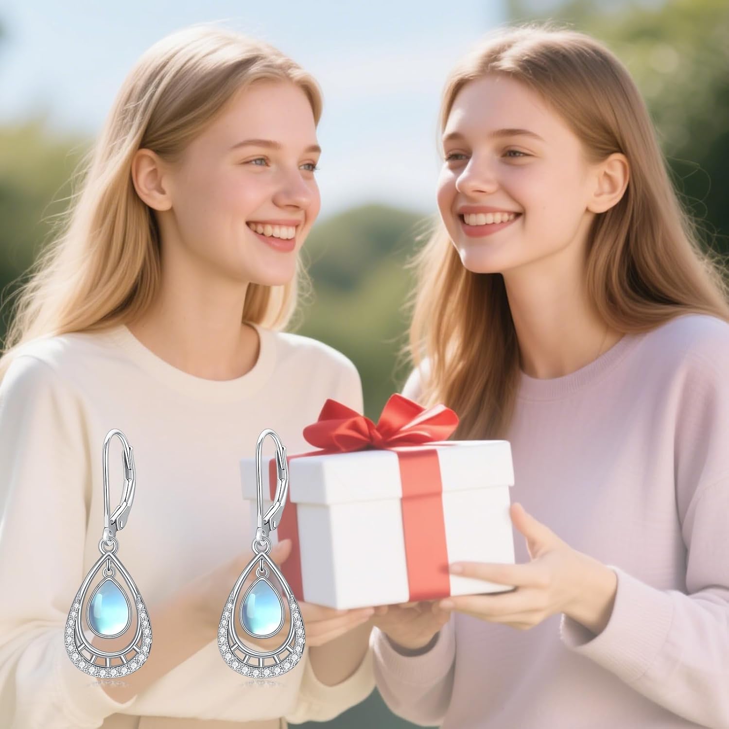 Teardrop Earrings for Women S925 Sterling Silver Moonstone Drop Dangle Earrings Jewelry for Women Wife Mom - Image 6