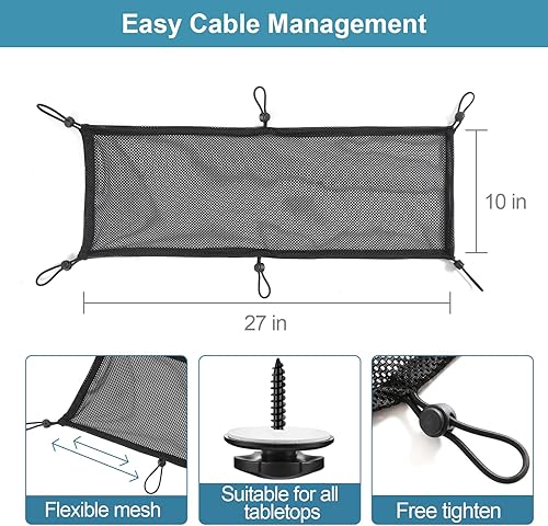 Miniatura 2 de Cevicant Kit de malla para organizar cables debajo del escritorio, red de privacidad, organizador de cables flexible de mesa de 36 piezas, kit de