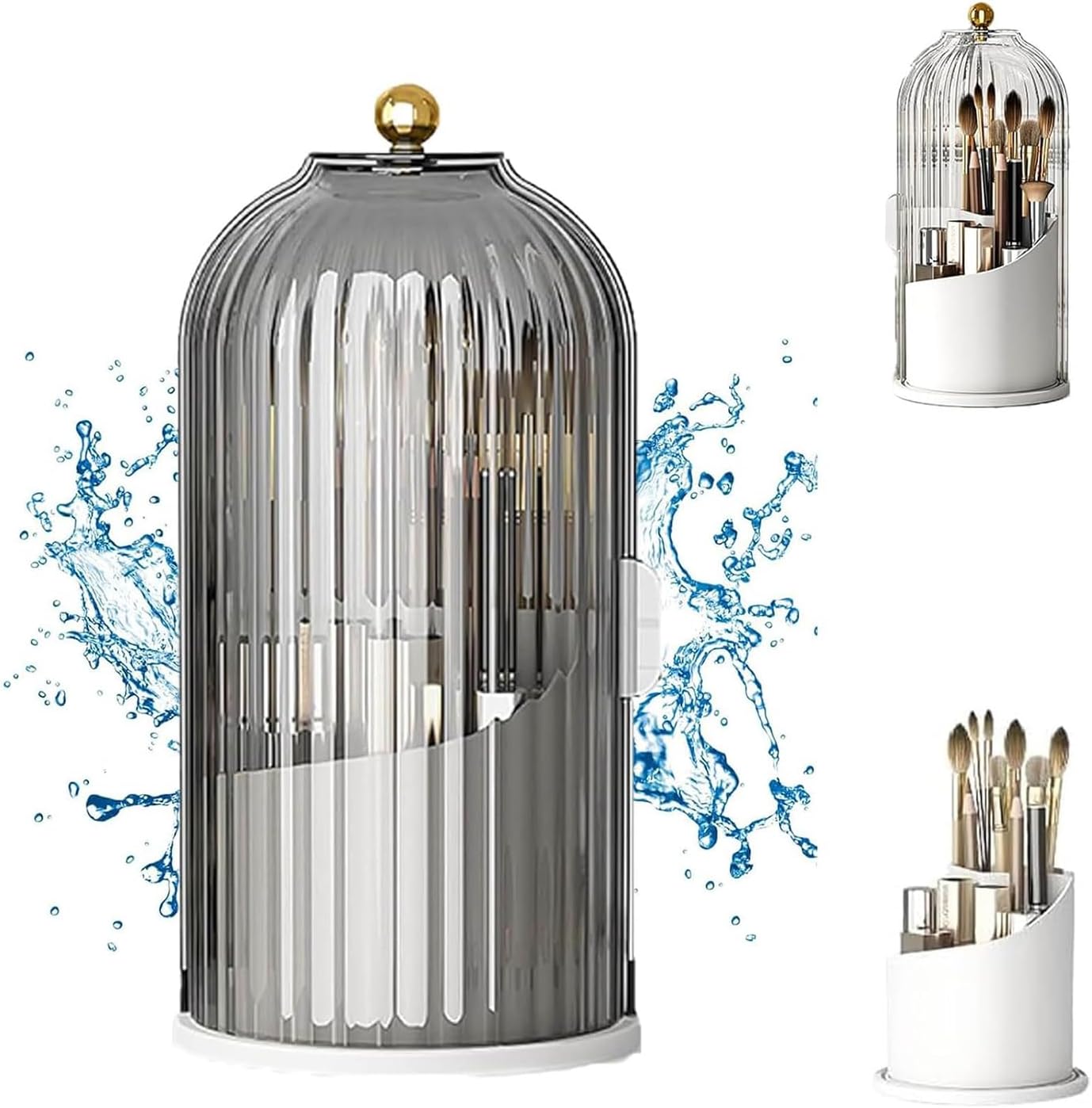 Concealed Toothbrush Holder, 360° Rotating Makeup Organizer, Toothbrush Holders with Sliding Lid, Versatile Bathroom Waterproof Dustproof for Toothbrushes Toothpaste Makeup Brus (Null White)