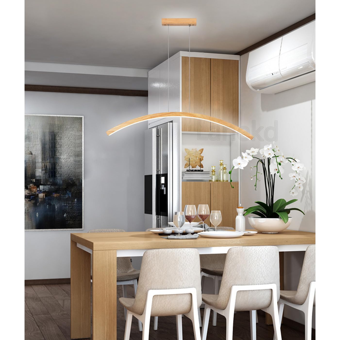 Esstischlampe Esszimmerlampe Holz Hängend Lampen, LED Pendelleuchte Dimmbar Modern Linear Hängelampe Höhenverstellbar Hängeleuchte für Esstisch Küche Wohnzimmer Büro Deko mit Fernbedienung Deckenlampe