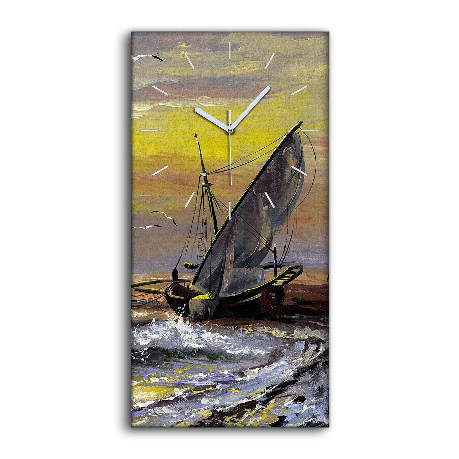 Horloge sur Toile Silencieuse Ne Pas Tic Tac Motif Bateau Décoration Salon 30x60