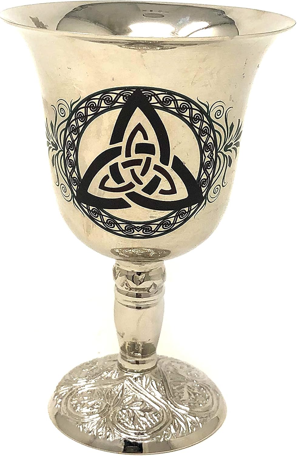 Vrinda 5-Inch Brass Chalice with Silver Finish and Triquetra Design - Handmade Premium Wine Cup Medieval Decor Gothic Chalice Ancient Elegant Wine Goblet
