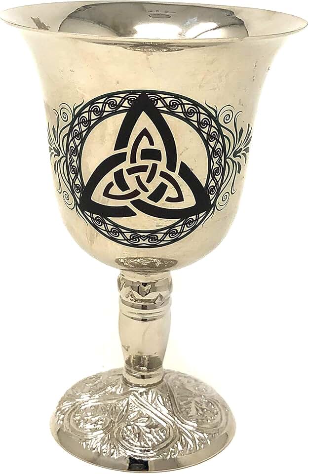 Vrinda 5-Inch Brass Chalice with Silver Finish and Triquetra Design - Handmade Premium Wine Cup Medieval Decor Gothic Chalice Ancient Elegant Wine Goblet